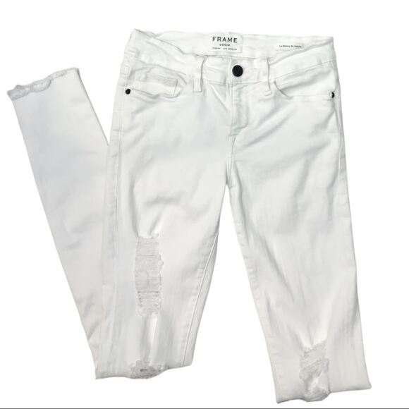 Frame Le Skinny De Jeanne White Distressed Jeans Skinny frayed hem - Picture 5 of 10